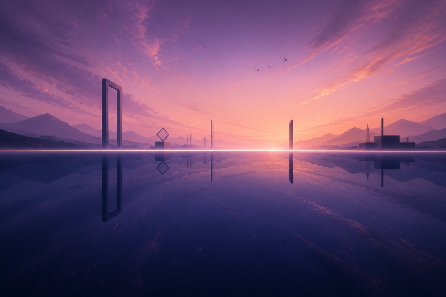 A warm sunset mirrored across the luminous boundary of The Divide